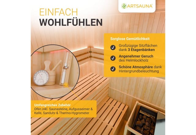 Artsauna Traditionelle Saunakabine Finnische Sauna Espoo150 Premium 150 x 150 cm 6 kW
