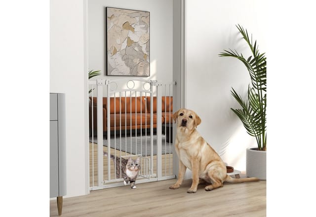 PawHut Türschutzgitter Stahl Kunststoff Weiß 76-104L x 106H cm