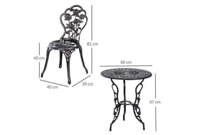 Outsunny Outdoor Bistro Set Alu Metall Bronze 60L cm x 60B cm x 67H cm