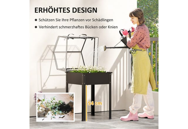 Outsunny Hochbeetkasten Stahl Kunststoff Schwarz 60L x 60B x 120H cm