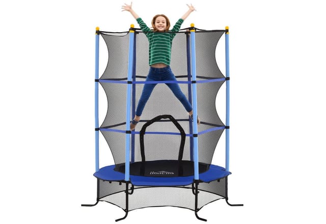 HOMCOM Kids Trampoline mit Sicherheitsnetz Stahl Kunststoff Blau Ø163 x H190 cm