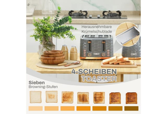 HOMCOM Wasserkocher und Toaster Set Stahl Grau 24,1L x 19,5B x 23,2H cm