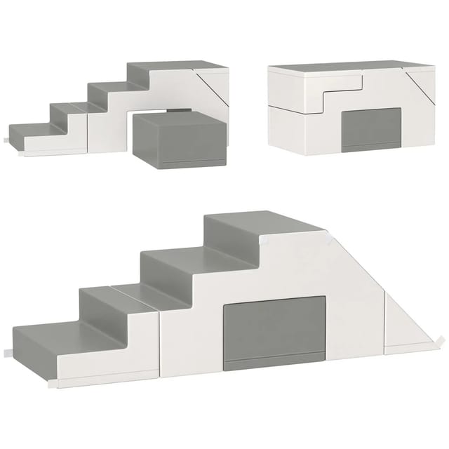 HOMCOM Kinder-Softplay-Set Kunstleder Schaumstoff Grau 147L x 49B x 47H cm