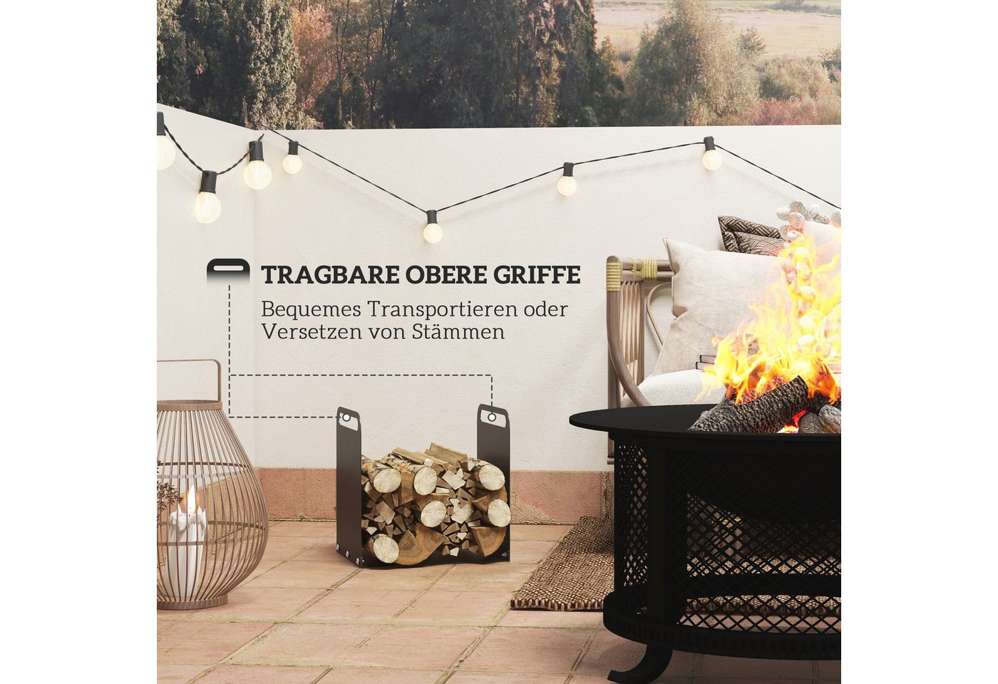 Outsunny Kaminholzregal Brennholzregal mit Griffe Stahl Schwarz