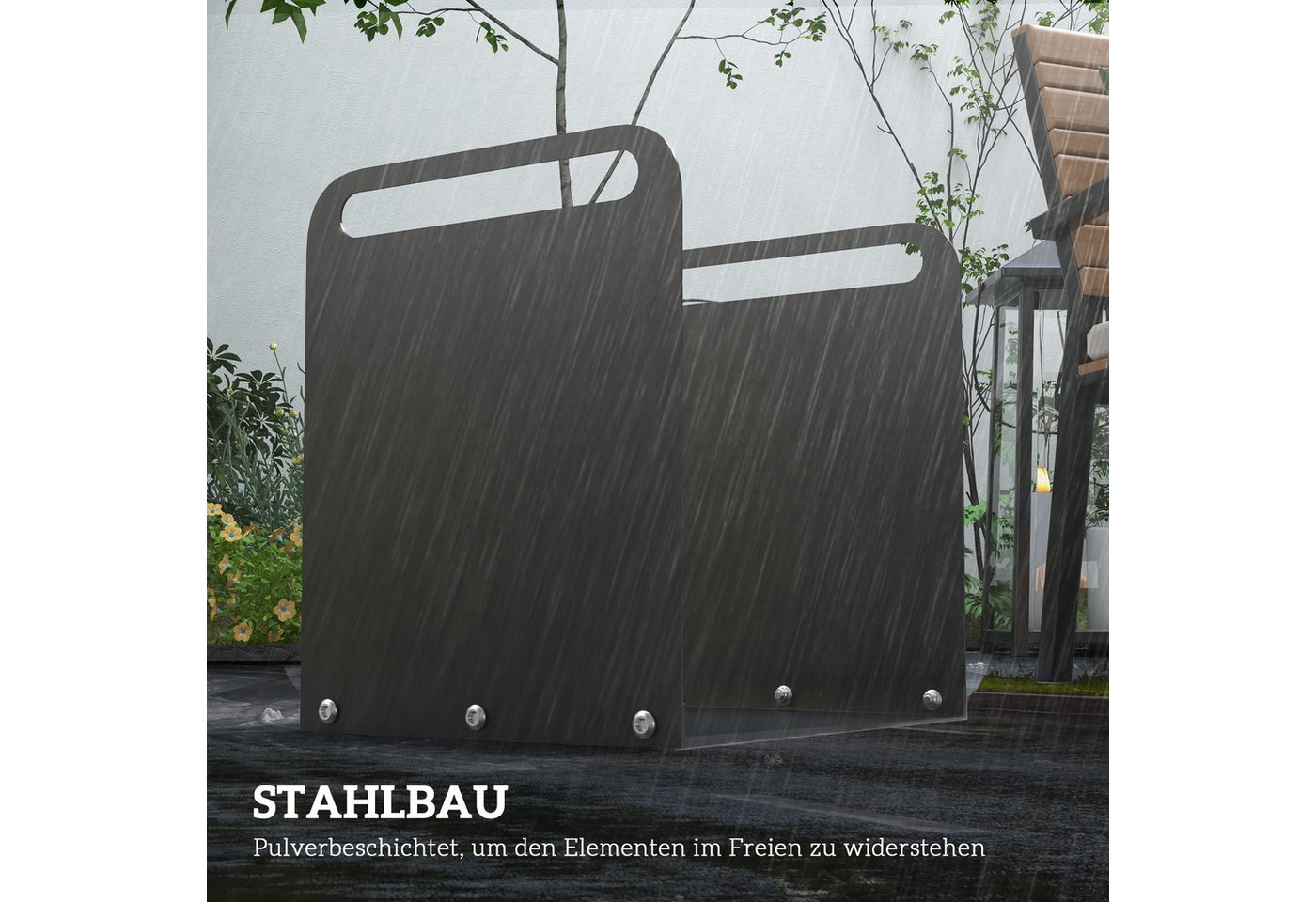 Outsunny Kaminholzregal Brennholzregal mit Griffe Stahl Schwarz Bild 5