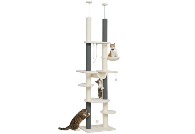 PawHut Kratzbaum Spanplatte Polyester Weiß 60L x 44B x 225-255H cm