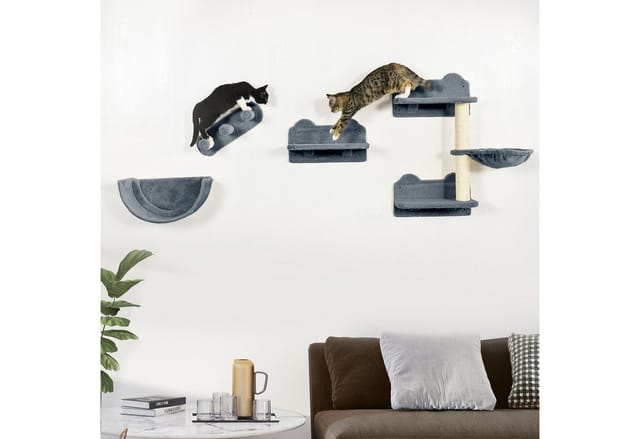 PawHut Katzen Kletterwand Spanplatte Polyester Grau 40L x 28B x 73H cm