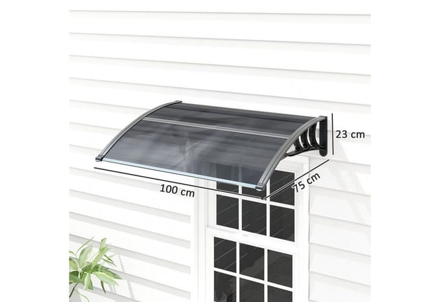Outsunny Vordach für Haustür Polycarbonat Schwarz 100L x 75B x 23H cm