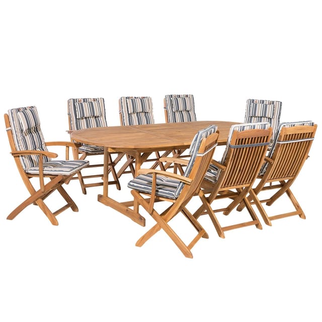Beliani Gartentisch Set Bunt Beige Blau Heller Holzfarbton 100x220x93
