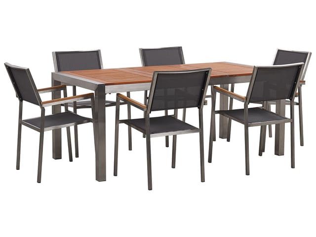 Beliani Gartentisch Set GROSSETO Grau Heller Holzfarbton Silber 90x180x87