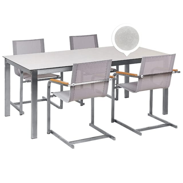 Beliani Gartentisch Set COSOLETO Weiss Beige Silber