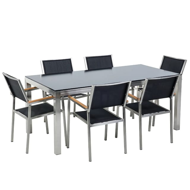 Beliani Gartentisch Set Schwarz Silber 90x180x87