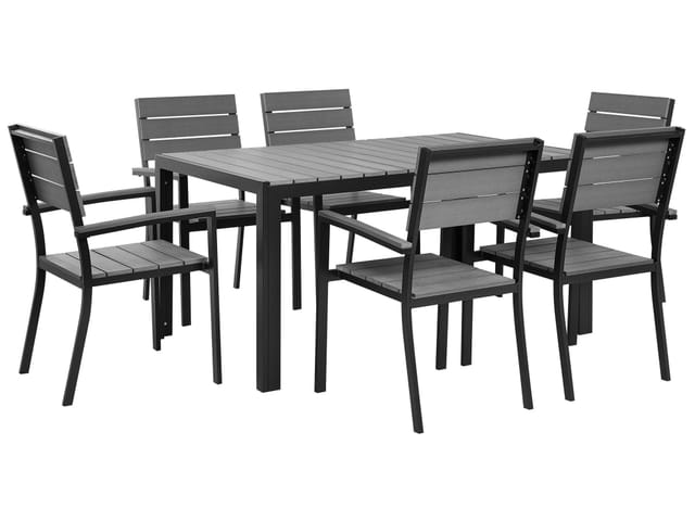 Beliani Gartentisch Set COMO Grau Schwarz 90x150x90