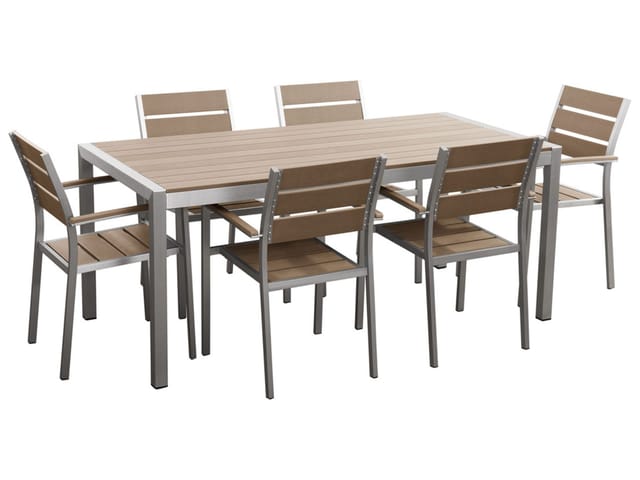 Beliani Gartentisch Set VERNIO Heller Holzfarbton Silber 90x180x88