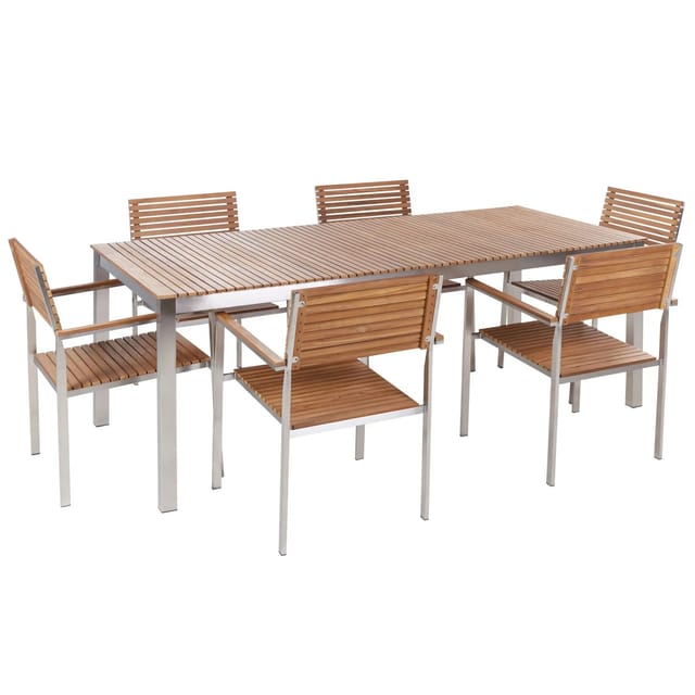 Beliani Gartentisch Set VIAREGGIO Heller Holzfarbton Silber