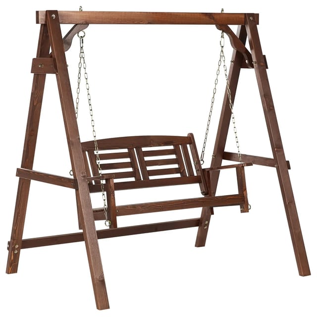 Beliani Gartenschaukel NERITO Dunkler Holzfarbton 117x159x169