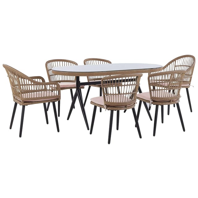 Beliani Gartentisch Set ALIANO Beige Naturfarben Schwarz Rosa 94x159x74