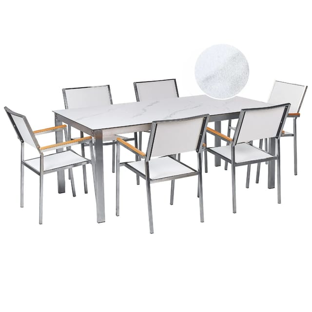 Beliani Gartentisch Set COSOLETO/GROSSETO Weißer Marmor