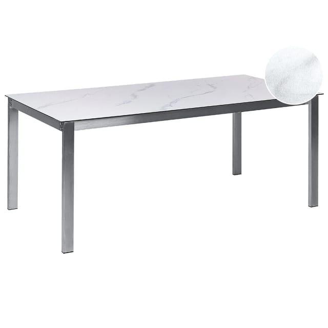 Beliani Gartentisch COSOLETO Weißer Marmor 180x90x75
