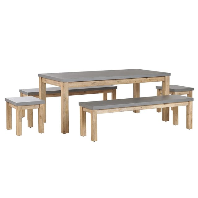Beliani Gartentisch Set OSTUNI Grau Heller Holzfarbton 90x180x75