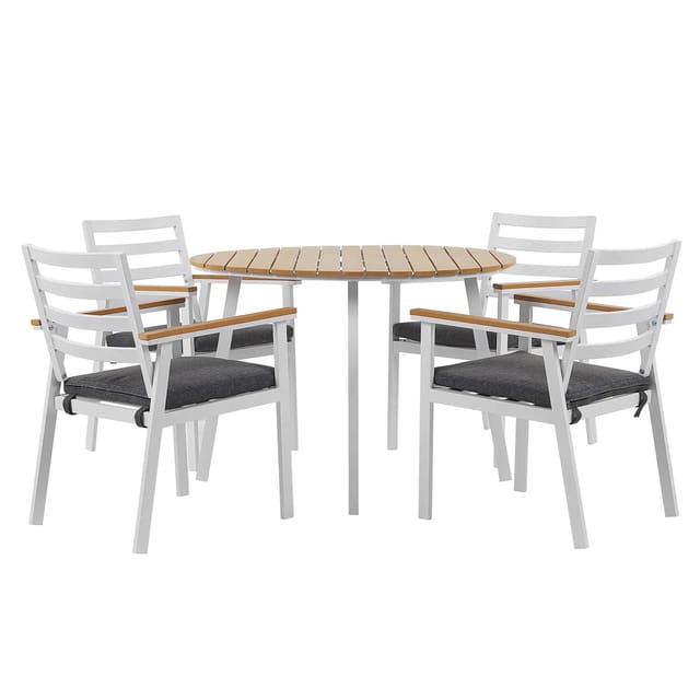 Beliani Gartentisch Set CAVOLI Weiss Heller Holzfarbton Grau 105 x105 x82