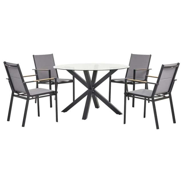 Beliani Gartentisch Set MALETTO/BUSSETO Schwarz Heller Holzfarbton Transparent