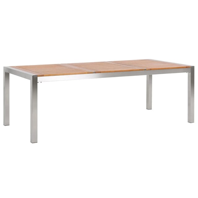 Beliani Gartentisch GROSSETO Heller Holzfarbton Silber 220x100x74
