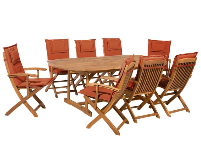 Beliani Gartentisch Set Heller Holzfarbton Rot 100x220x93