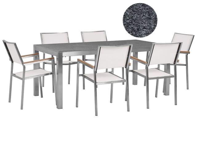 Beliani Gartentisch Set GROSSETO Grau Weiss Silber 90x180x87