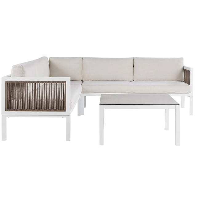 Beliani Lounge Set BORELLO Weiss Braun Beige 70x226x65