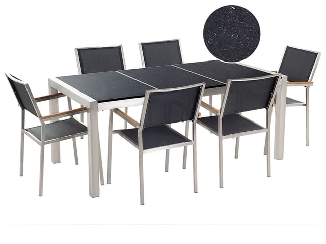 Beliani Gartentisch Set GROSSETO Schwarz Silber 90x180x87