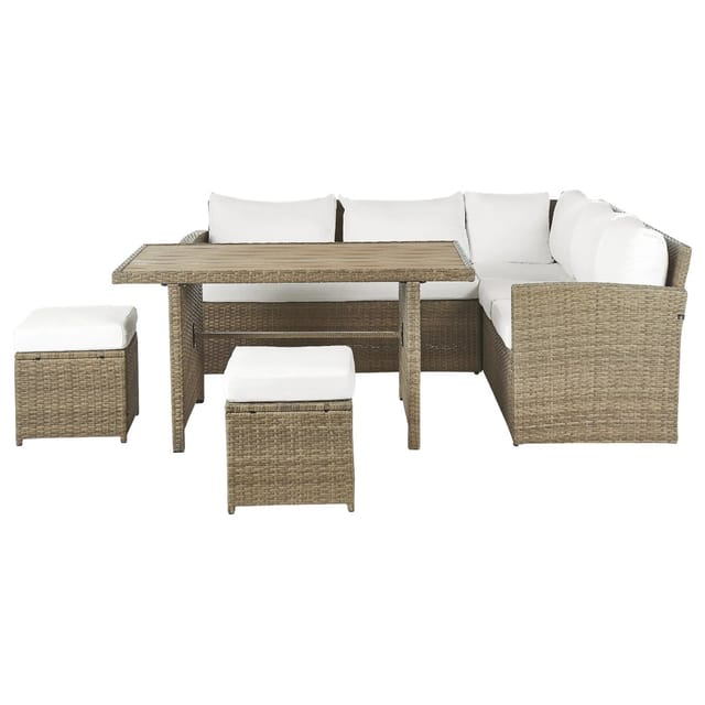 Beliani Lounge Set BARDI Weiss Braun 160x198x89