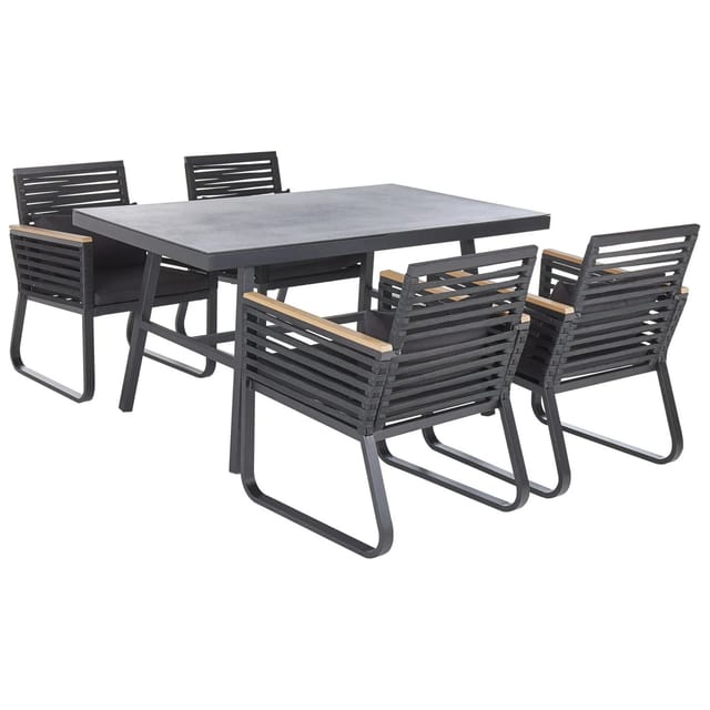 Beliani Gartentisch Set CANETTO Schwarz Heller Holzfarbton 90 x150 x76