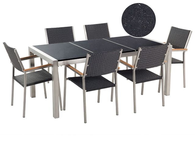 Beliani Gartentisch Set GROSSETO Schwarz Silber 90x180x88