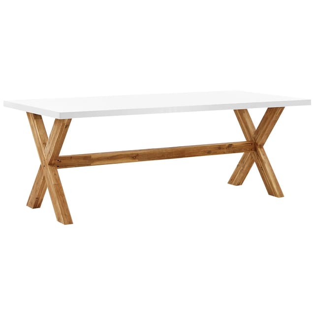Beliani Gartentisch OLBIA Weiss Heller Holzfarbton 100x200x75