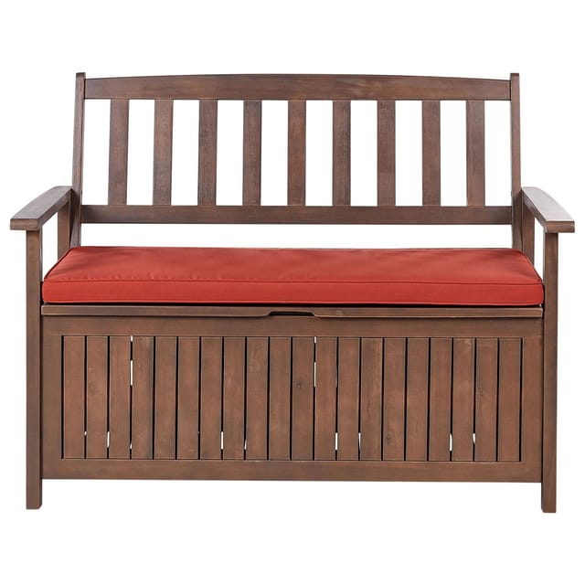 Beliani Gartenbank SOVANA Dunkler Holzfarbton Rot 60x120x91