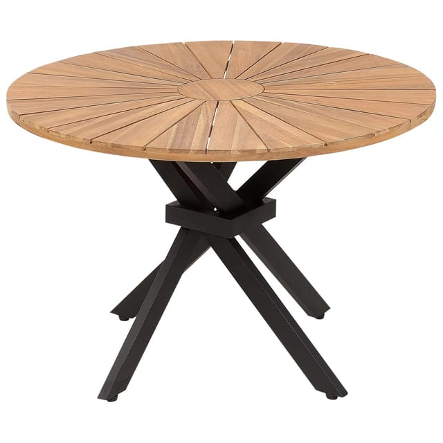 Beliani Runder Tisch CISSONE Heller Holzfarbton Schwarz 110x110x75