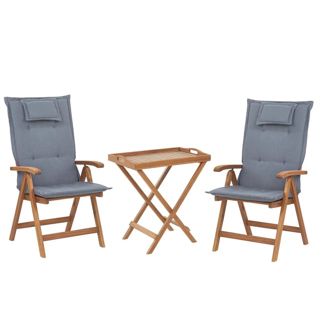 Beliani Bistro Set JAVA Heller Holzfarbton Blau 69x68x105
