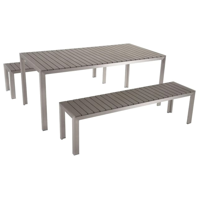 Beliani Gartentisch Set NARDO Grau Silber 90x180x75