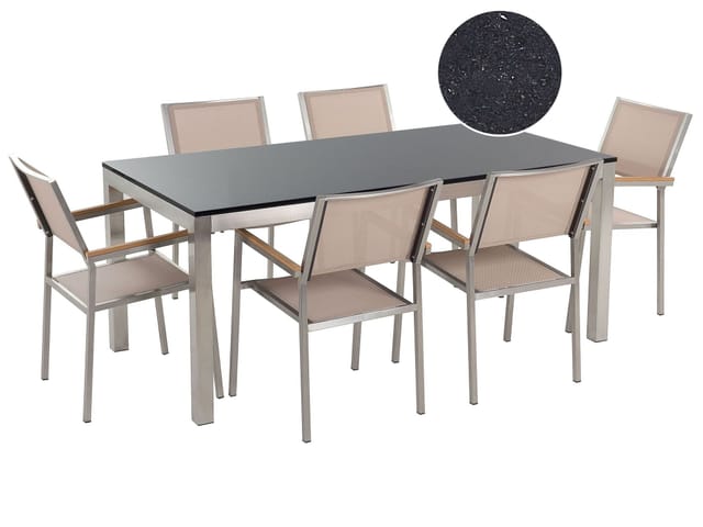 Beliani Gartentisch Set GROSSETO Schwarz Beige Silber 90x180x87