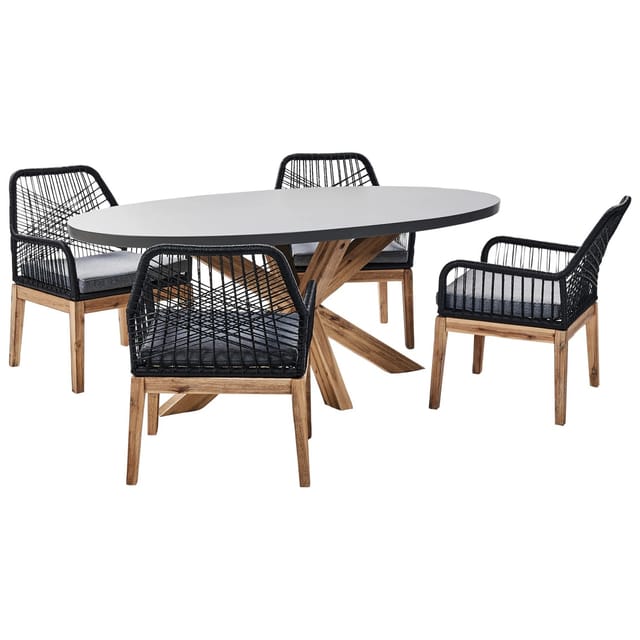 Beliani Gartentisch Set ORISTANO Grau Schwarz Heller Holzfarbton