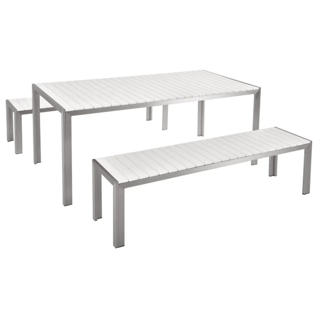 Beliani Gartentisch Set NARDO Weiss Silber 90x180x75