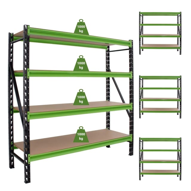 TRUTZHOLM 4x Industrieregal Milo 200x190x60cm Steckbar Erweiterbar 4 Ebenen 4 Tonnen