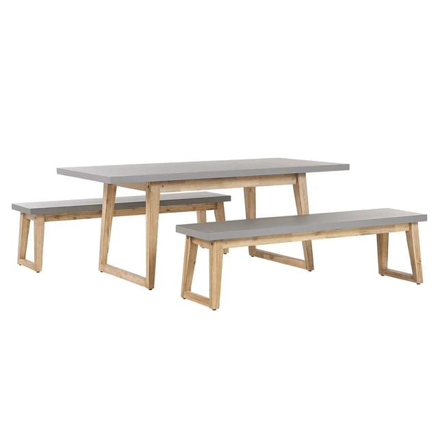 Beliani Gartentisch Set ORIA Grau Heller Holzfarbton 90x160x75