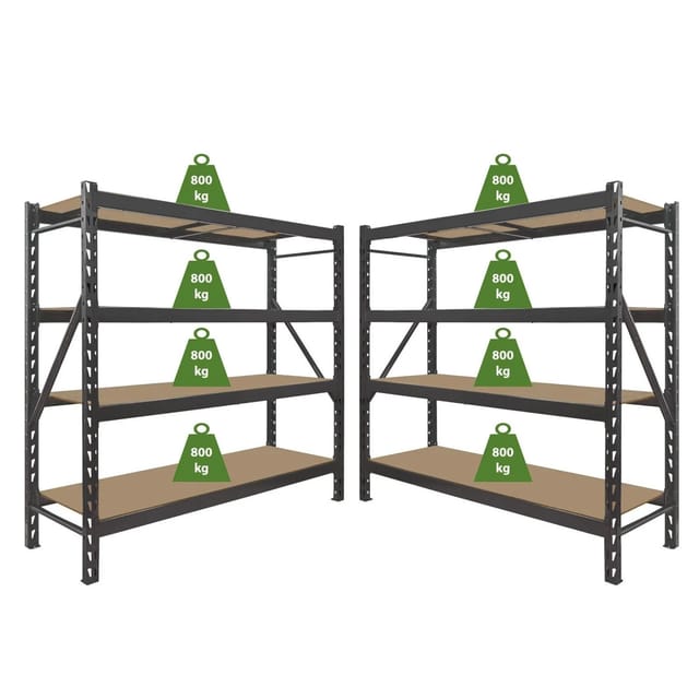 TRUTZHOLM 2x Schwerlastregal Emil 180x190x60 cm 3200 kg Stahl Stecksystem 4 Fachböden