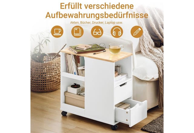 SoBuy Beistelltisch Druckertisch mit Rollen Couchtisch mit Schubladen FBT130-WN