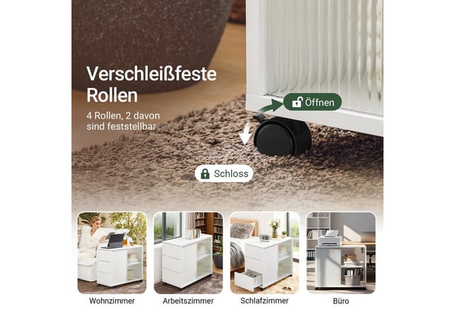 SoBuy Beistelltisch Aktenschrank mit Rollen Couchtisch mit Schubladen FBT141-W
