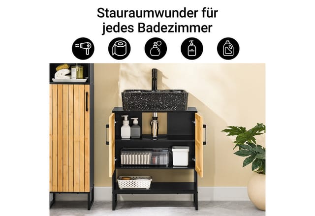 SoBuy Waschbeckenunterschrank mit Bambus Tür Badezimmerschrank BZR202-SCH
