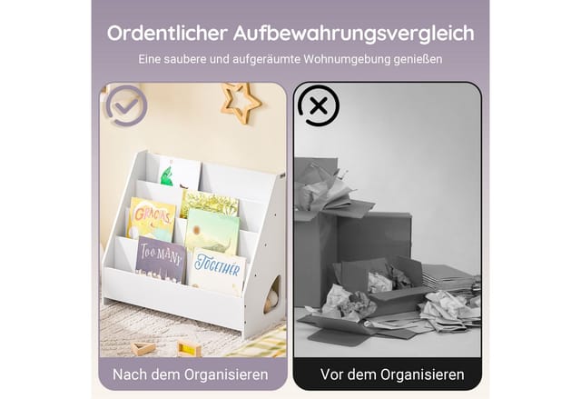 SoBuy Bücherregal Kinderregal mit 4 Offenen Fächer und 1 Ablagefächern KMB32-K-W