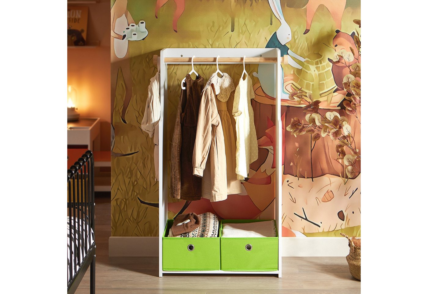 SoBuy Kindergarderobe mit 2 Boxen Kinderkleiderständer Kleiderschrank KMB109-W